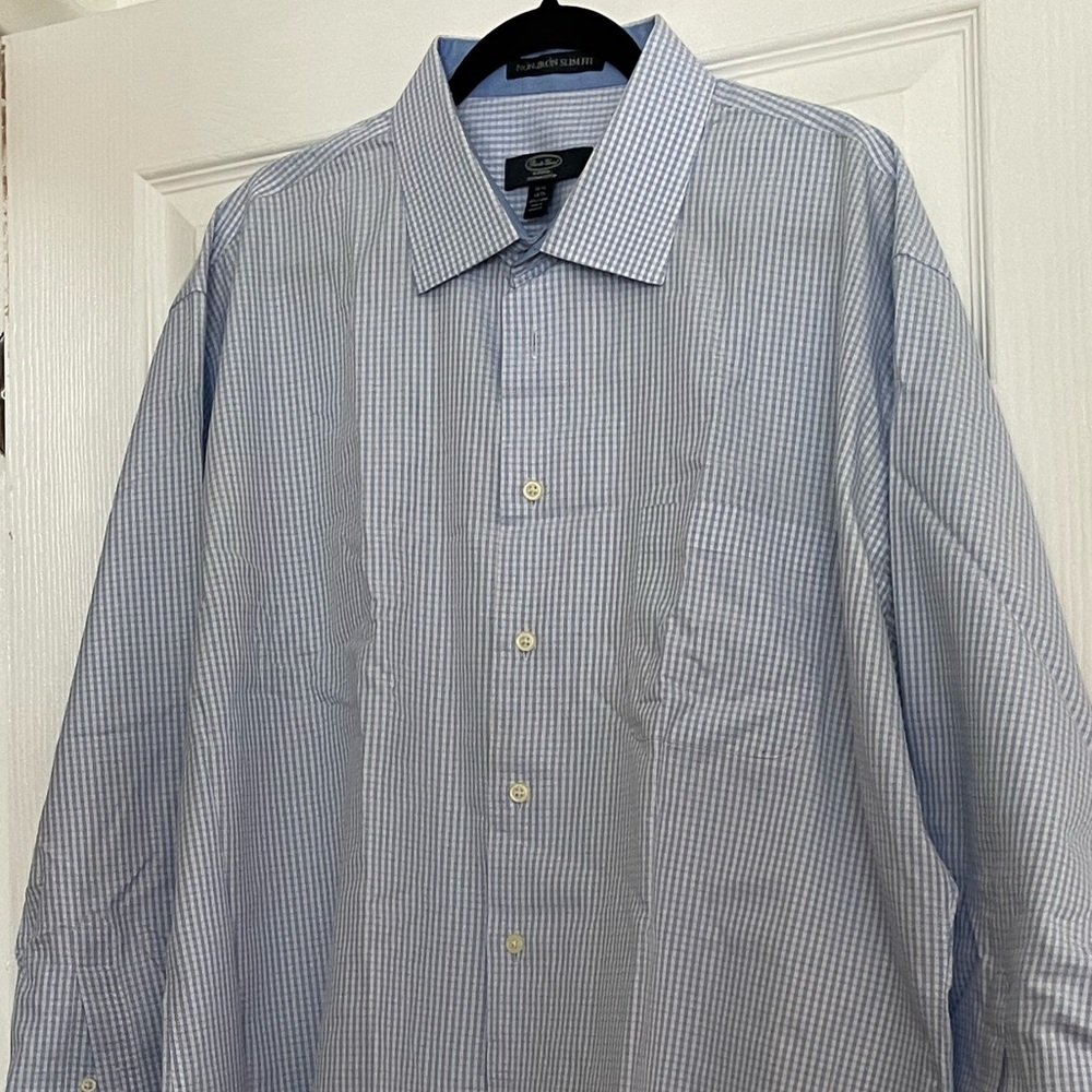 Pronto men shirt light blue plaid slim 181/2 34/35